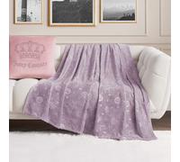 Juicy Couture Embossed Plush 60"x70" Oversized Throw Blanket, Emblem Toss Lavender Purple