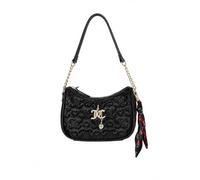 Juicy Couture Everything Nice Shoulder Bag Quilted Logo Embossed Hobo Purse with Chain Strap & Charm Detail (Black)