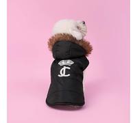 Juicy Couture Faux Fur Hooded Pet Jacket for Dogs and Cats - Black - Extra Small/Small