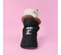 Juicy Couture Faux Fur Hooded Pet Jacket for Dogs and Cats - Black - Medium/Large