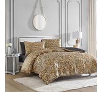 Juicy Couture Full/Queen Leopard Satin Duvet Cover Set - Cheetah Print 3-Piece Machine Washable Reversible Animal Print Bedding Duvet Cover and Sham Set