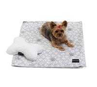 Juicy Couture Grey Leopard with Paws Dog Blanket with Sherpa Bone Shaped Pillow - Plush Puppy Blanket Throw, Breathable, Lightweight, Machine Washable, Cat Blanket for Small Medium & Large Pets