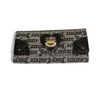 Juicy Couture Her Majesty Single Gusset Flap Clutch Wallet - Women’s Logo Print Snap-Closure Wallet, Black/Beige, L, Contemporary