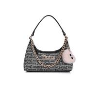 Juicy Couture Hey Queen Hobo Bag Logo Print Shoulder Purse Chain Accent Soft Handbag Everyday Carry 10.5 x 7 in, Black/Beige, Hey Queen Hobo/Coho