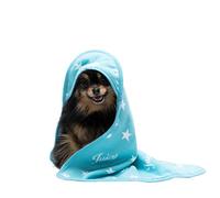 JUICY COUTURE Hooded Towel 100% Microfiber Dog & Cat Drying Towel with Hood & Snap Closure, Absorbent Quick Dry Machine Washable Hooded Towels (Turquoise Blue)