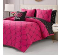 Juicy Couture Hot Pink/Black Link Logo Printed Comforter Set, Queen - Complete 8-Piece Bed in a Bag Collection