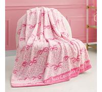 Juicy Couture Iconic Leopard Bows 50" x 70" Plush Throw Blanket, Pink - Decorative Blankets for Sofas, Throws for Chairs, and Beds