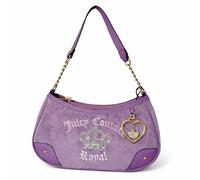 Juicy Couture Juicy Kingdom Shoulder Bag with Chain Strap, Crown Embroidered Designer Purse, Suede Style Handbag, Lavender (12x6x3.5in)