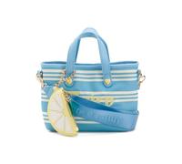 Juicy Couture Juicy Paradise Mini Tote Bag, Blue and Natural Stripe, Canvas, with Lemon Charm and Crossbody Strap, 10.5x7 Inch