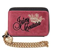 Juicy Couture Key To Juicy Square Zip Card Case Chateau Rose | Velvet Exterior, Gold-Tone Chain Wristlet, Zip Around Closure, 4.5" x 3" x 1", Branded Interior Lining