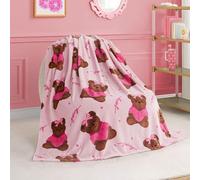Juicy Couture Kids 50" x 70" Plush Throw Blanket, Bears in Juicy Tracksuits Light Pink Lightweight Warm Kids Blanket for Bed, Couch, & Travel