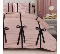Juicy Couture Light Pink Amelie Velvet Bows Ruched Queen/Full Duvet Set - 3 Piece Stylish Bedding