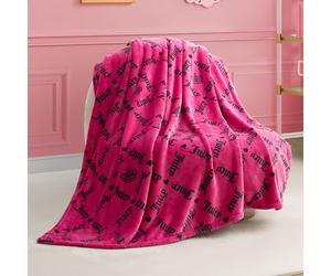 Juicy Couture Logo Crown 127 x 177 cm Plush Blanket, Hot Pink - Decorative Blankets for Sofas, Throws for Chairs and Beds