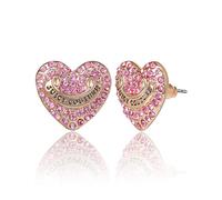 Juicy Couture Logo Heart Stud Earrings for Women with Stone Embellishments, Rhodium or Gold Tone Heart Earrings, Juicy Gifts, Metal, Crystal