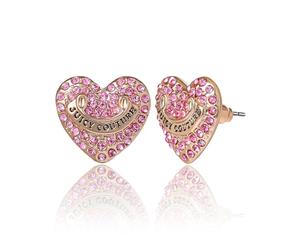 Juicy Couture Logo Heart Stud Earrings for Women with Stone Embellishments, Rhodium or Gold Tone Heart Earrings, Juicy Gifts, Metal, Crystal