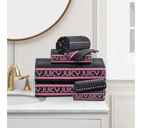 Juicy Couture Luxurious Plush Stripe 6-Piece Set - Black 100% Cotton Bath Towel Set - Soft and Stylish for Ultimate Comfort and Elegance