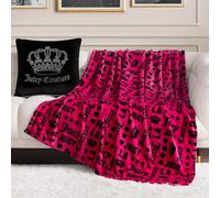 Juicy Couture Luxury Throw Blanket for Sofa - 127cm x 178cm - Royal Crown Blanket - Plush & Cozy Blanket - Decorative Blankets for Sofas, Throw Covers for Chairs and Beds - Warm Pink/Black