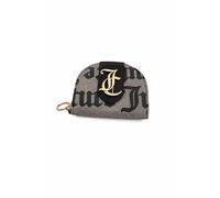 Juicy Couture Mini Coin Purse Keychain Wallet, Logo Compact Zip Pouch with Heart Detail and Key Ring Charm, Black Beige