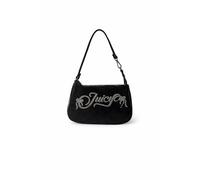 Juicy Couture Never A Dull Moment Convertible Wristlet Shoulder Handbag Rhinestone Logo Evening Purse Small Designer Bag with Chain Strap (Black)
