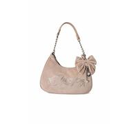 Juicy Couture Never A Dull Moment Shoulder Bag, Velvet with Rhinestone Logo, Chain Strap with Bow Charm (Sandstone)