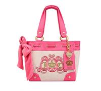Juicy Couture New Love Chapter Tote Bag, Velour Embroidered Scottie Dogs, Bow Accent, Coin Pouch & Pom Charms, 12 x 11 Inches, Pink Diamond/Pink, One Size
