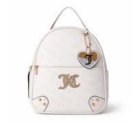 Juicy Couture No Rules Backpack Purse with Rhinestone JC Logo, Heart Charm Keychain, Embossed Zip Travel Bag (White)