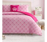 Juicy Couture Plush Reversible Trellis Link 4-Piece King Comforter Set with Decorative Pillow, Pink