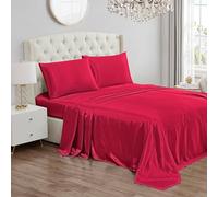 Juicy Couture Queen Size Satin Bed Sheet Set, 4 Piece Set with 1 Fitted Sheet, 1 Flat Sheet, and 2 Pillow Cases, Wrinkle Resistant and Anti Pilling Satin Bed Sheets - Hot Pink
