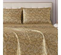 Juicy Couture Queen Size Satin Bed Sheet Set, Deep Pocket Silky Queen Sheet Set with 1 Fitted Sheet, 1 Flat Sheet, 2 Pillowcases, Wrinkle Resistant and Anti Pilling Bed Sheets - Monica Leopard