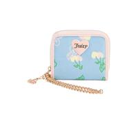 Juicy Couture Retro Small Zip Around Wristlet Wallet, 4.75in x 3.75in, Blue Gleam Multi, One Size, Zip-around Wallet With Logo Print Pattern and Decorative Charm