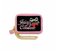 Juicy Couture Retro Square Zip Card Case Zip Around Wristlet, Black Retro Strawberry, width 4.5" x height 3.5" x depth 1", Retro Y2k Wristlet Card Case