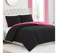 Juicy Couture Reversible Box Stitch Comforter Set, 3-Piece Full/Queen - Hot Pink/Black - Glam Bedding Set