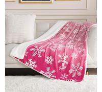 Juicy Couture Reversible Sherpa Plush Throw Blanket 50" x 60", Ombre Pink Snowflake