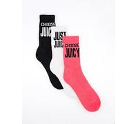 Juicy Couture Ribbed 3-Pack Choose Logo Ankle Sock, Multi, Women Print