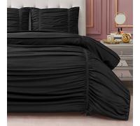Juicy Couture Ribbon Ruched 3 Piece Full/Queen Comforter Set, Black Bedding Ensemble