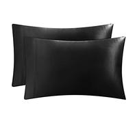 Juicy Couture Satin Pillowcase for Hair and Skin, Black Standard Size Pillowcase Set of 2 - Silky Satin Cooling Pillow Covers with Envelope Closure