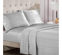 Juicy Couture Silky Satin Damask Sheet Set - Luxury Grey Bedding - Smooth Striped Sheets - King Size
