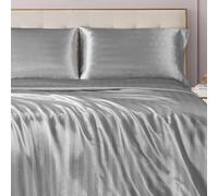 Juicy Couture Silky Satin Damask Sheet Set - Luxury Grey Bedding - Smooth Striped Sheets - Twin XL Size