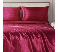 Juicy Couture Silky Satin Damask Sheet Set - Luxury Hot Pink Bedding - Smooth Striped Sheets - Queen Size