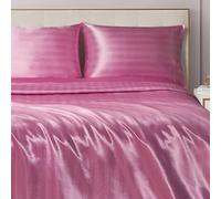Juicy Couture Silky Satin Damask Sheet Set - Luxury Pink Bedding - Smooth Striped Sheets - Queen Size