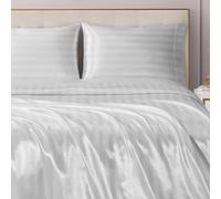 Juicy Couture Silky Satin Damask Sheet Set - Luxury White Bedding - Smooth Striped Sheets - Twin Size