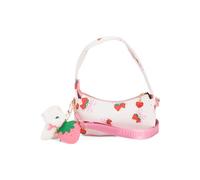 Juicy Couture Strawberry Festival Shoulder Bag, White Multi, Strawberry and Bow Print, with Dog Charm, 10in x 5in