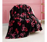 Juicy Couture Sweet Cherry Bows 50" x 70" Plush Throw Blanket, Black - Decorative Blankets for Sofas, Throws for Chairs, and Beds