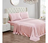 Juicy Couture Twin XL Size Satin Bed Sheet Set, Deep Pocket Silky Satin Twin XL Sheet Set with 1 Fitted Sheet, 1 Flat Sheet, 1 Pillow Case, Wrinkle Resistant and Anti Pilling - Pink