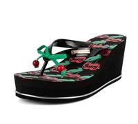 Juicy Couture Wedge Platform Flip Flop: High Fashion Soft Beach Sandals Toe Separator, Black Cherry, 2/2.5 UK