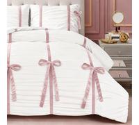 Juicy Couture White Amelie Velvet Bows Ruched Twin/Twin XL Comforter Set - 2 Piece Stylish Bedding Ensemble