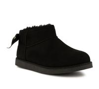 Juicy Couture Women’s Ankle Winter Boots Plush Faux Fur Lined Cozy Slip On Booties with Bow Detail-Kelsey 2-Black Gold-Size 9
