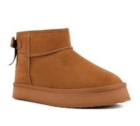 Juicy Couture Women’s Ankle Winter Boots Plush Faux Fur Lined Cozy Slip On Booties with Bow Detail-Kelsey 2-Cognac Gold-Size 8