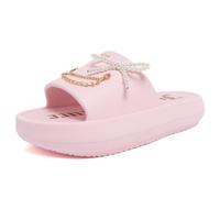 Juicy Couture Women’s Platform Slide Sandals with Gold Icon Charms, Lightweight EVA Bottom Comfort Beach Slides, Wassa Blush Size 11