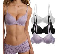 Juicy Couture Women's 3-Pack Sexy Extreme Push Up Lace Bra Set, Phantom/Black/White, 38C